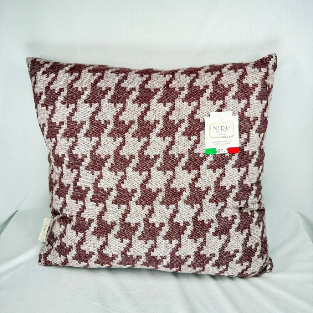 Nido Notte Italia Decorative Pillow Burgundy Houndstooth 24x24 Made in Italy